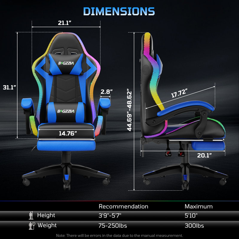 Chaise de jeu DEL Bluetooth, Noir / Bleu