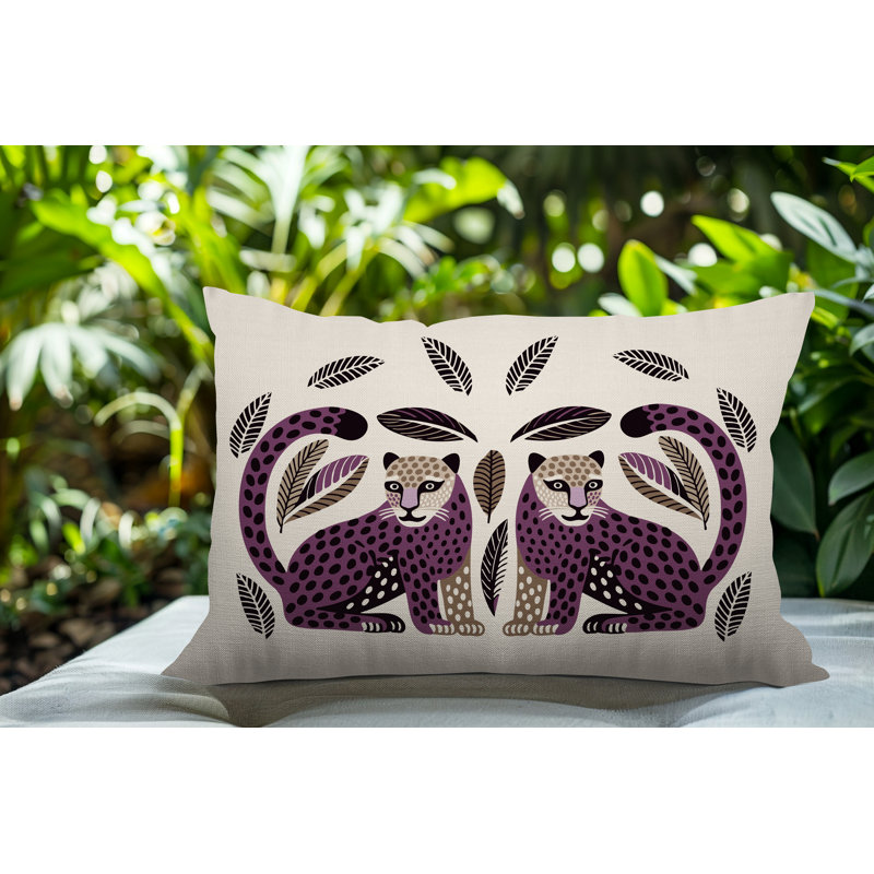 Coussin lombaire réversible Ayra Leopard, Rectangle H 14 po x l 20 po, Mauve