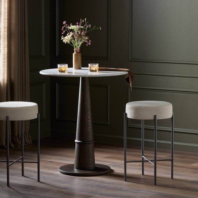 Nocona Upholstered Bar Stool with Metal Frame, Savile Flax - Beige, Bar Stool (30" Seat Height)