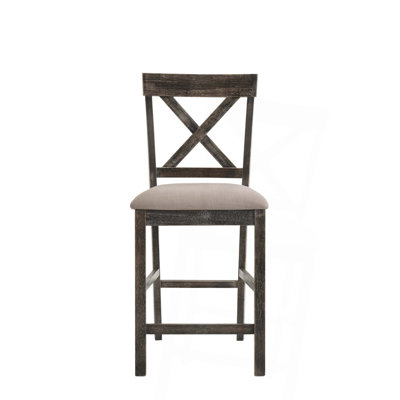 Ensemble de 2 chaises à hauteur de comptoir en lin brun clair et gris vieilli