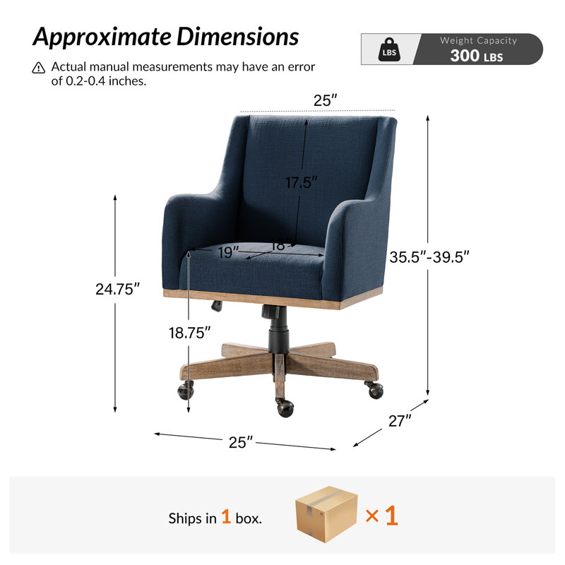 Ackeron Julia Farmhouse 360° Swivel Office Chair with Adjustable Height and Curved Armrests, Indigo