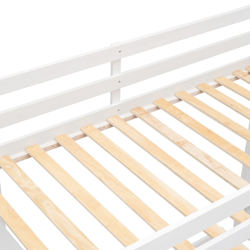 Lit superposé simple au-dessus d'un lit double en blanc - Optimisez l'espace de la chambre à coucher avec des tablettes de rangement pratiques à 3 couches, des tiroirs et des tablettes de tiroir