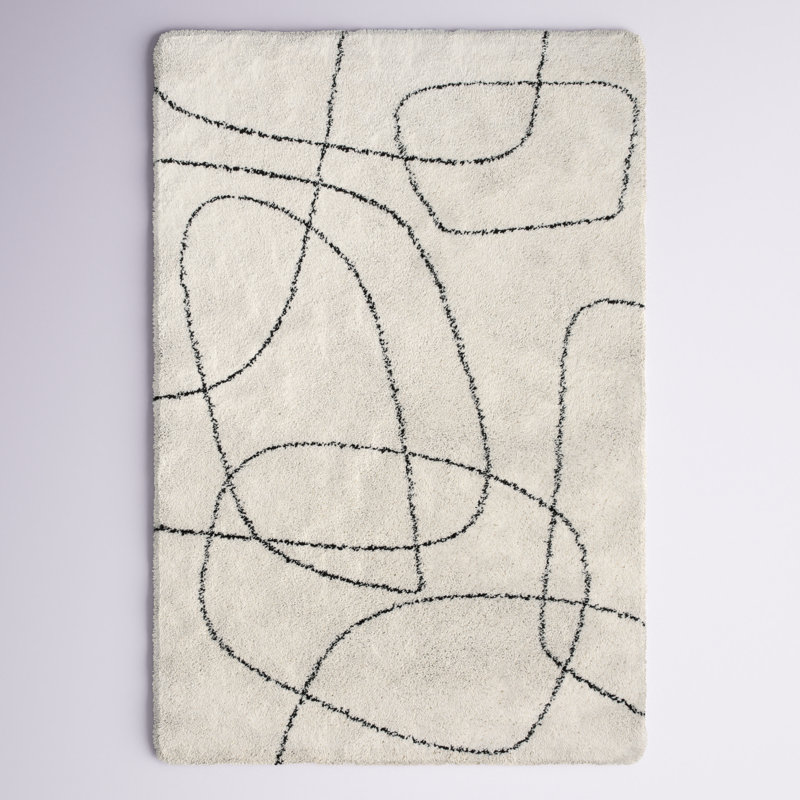 Rectangle Audeliz Abstract Machine Made Power Loom Polypropylene Area Rug in Cream, Rectangle 5'3" x 7'7"