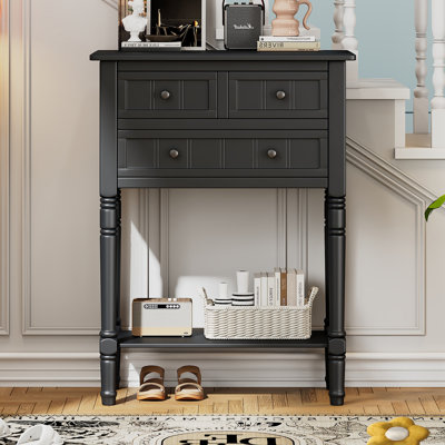 31" H Narrow Console Sofa Table with 3 Drawers and Shelf, Solid Wood Frame