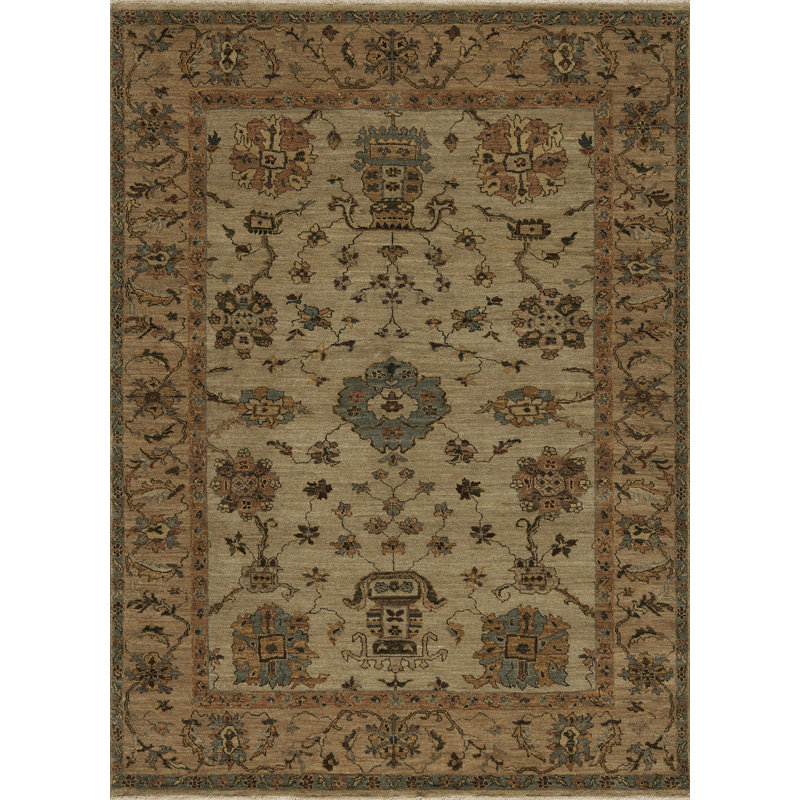 Tapis oriental café / crème en laine noué à la main Essence, Rectangle 12 pi x 15 pi