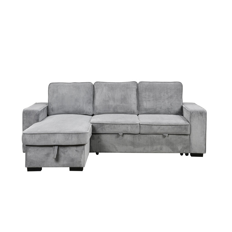 Canapé-lit modulaire convertible en L avec canapé-lit moderne avec méridienne de rangement, port USB et porte-gobelet pour le salon - gris clair Modern