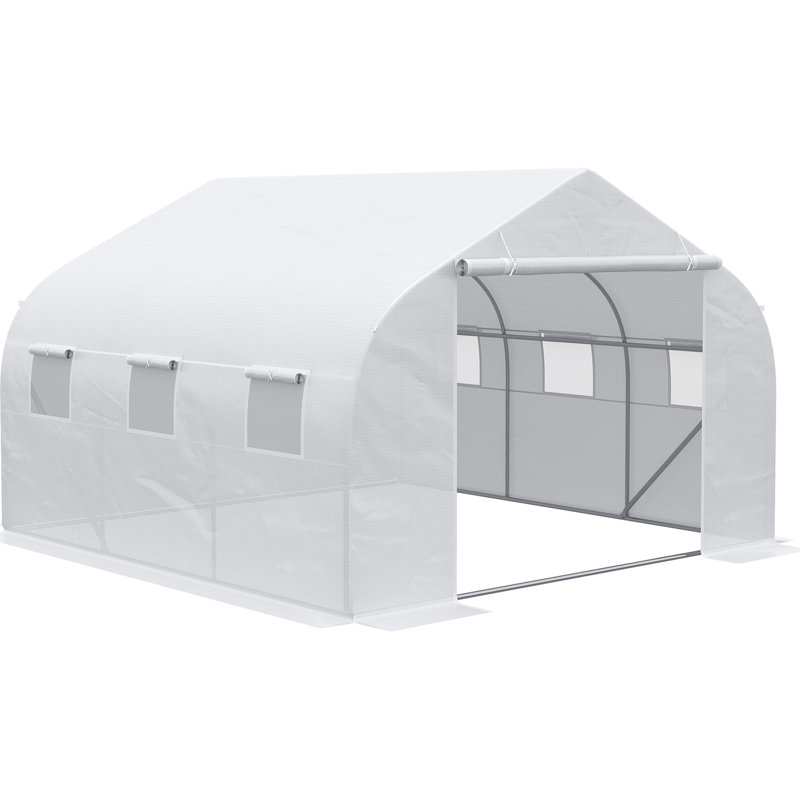 Serre 12 pi x 10 pi 7 pi, acier galvanisé, blanc, avec 6 fenêtres en maille pour améliorer la santé et le développement des plantes Grande serre 12 x 10 x 7, ventilée