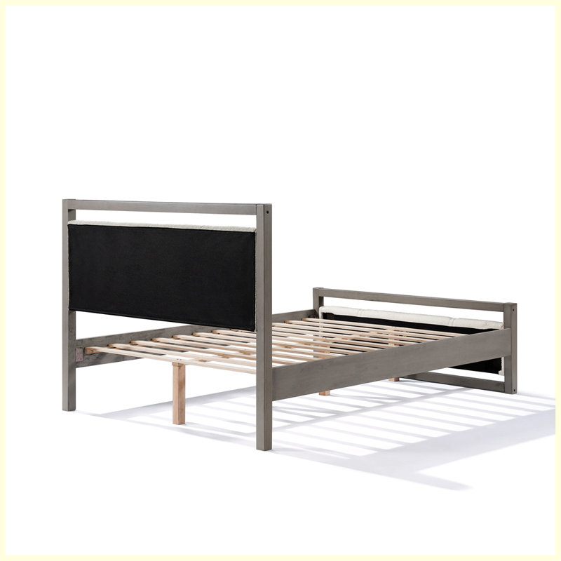 Structure de lit moderne en bois avec tête de lit tapissier, Grand