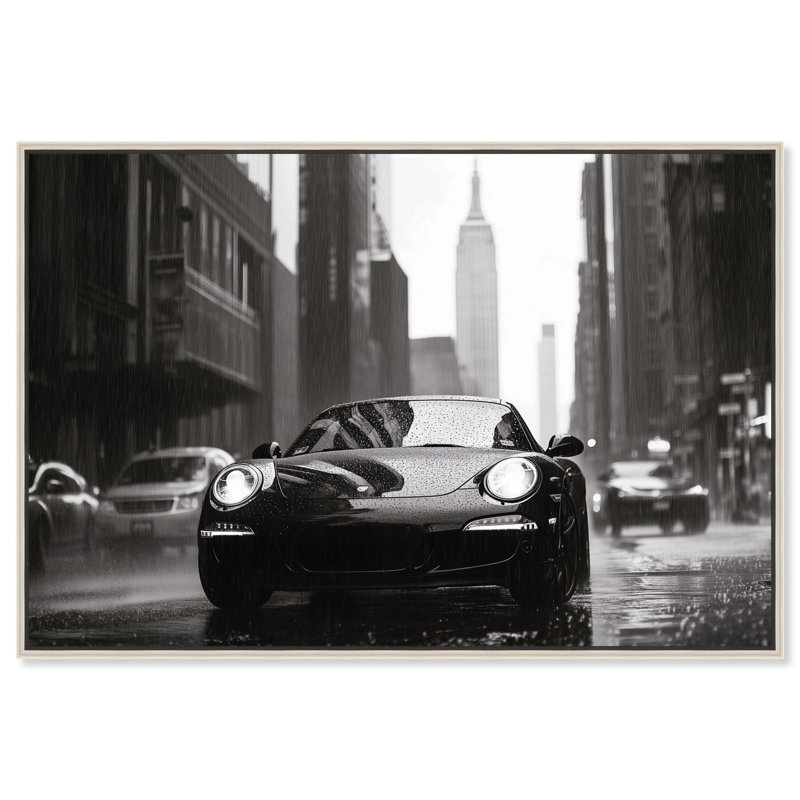 Conduite sous la pluie, photographie élégante sur toile par Art Remedy, H 11 po x l 16 po, Argent argent, Cadre flottant