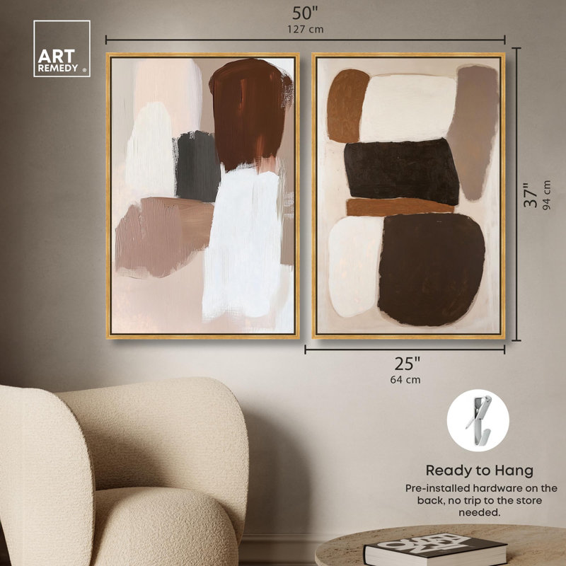 «Serene Geometric Abstract Duo», reproduction d'art sur toile par Art Remedy, cadre doré, 24 x 36, H 37 po x l 25 po