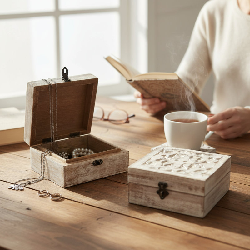 Dragons Breath Carved Box-White Wash