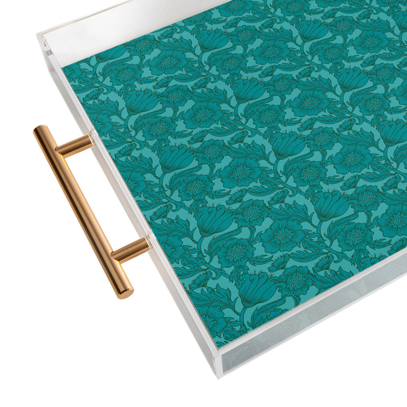 Lathe & Quill Teal Floral Flourish Large Acrylic Tray