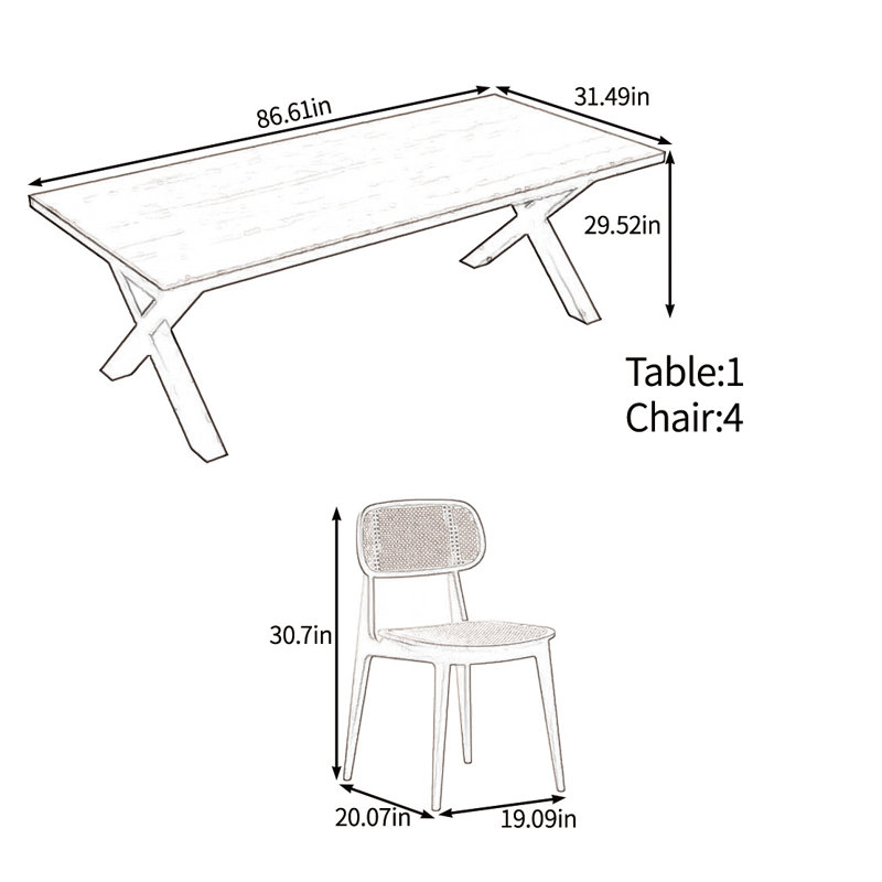 Ensemble de table en bois massif au choix de la nature, H 29,52 po x L 86,61 po x l 31,49 po