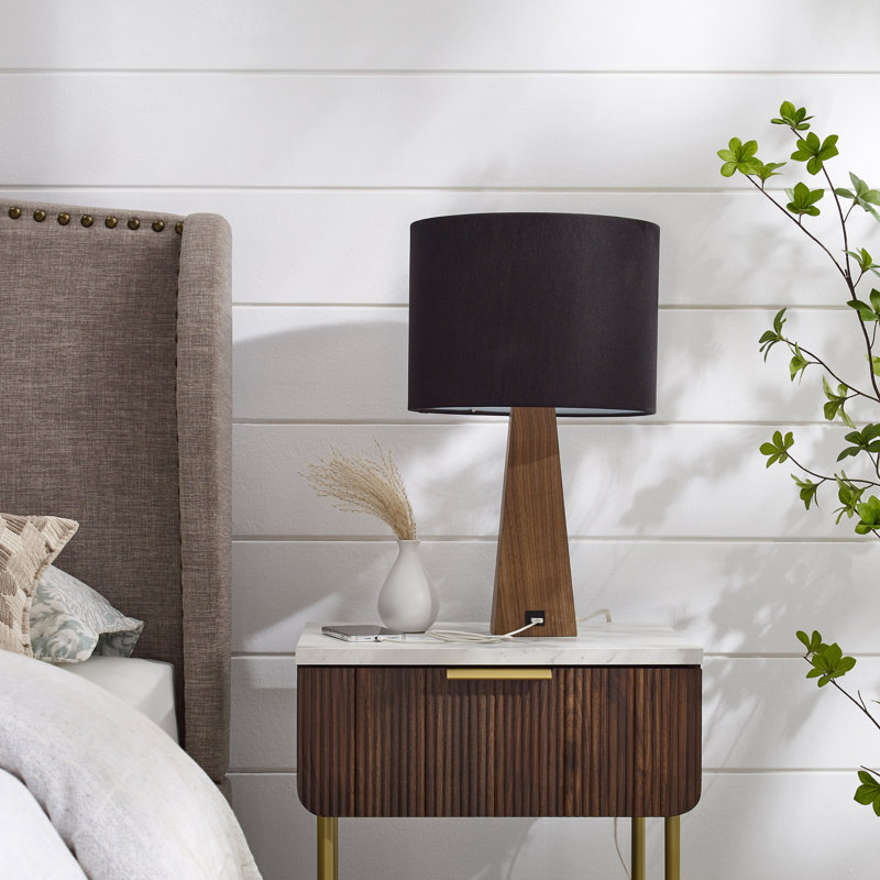 Lashaun Solid Wood Table Lamp, Black