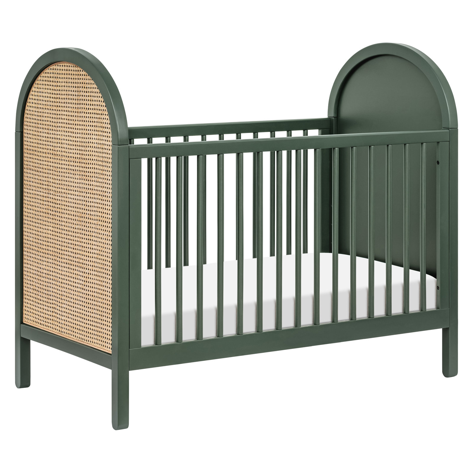 Bondi Cane 3-in-1 Convertible Crib with Toddler Bed Conversion Kit, Forest Green w/ Natural Cane