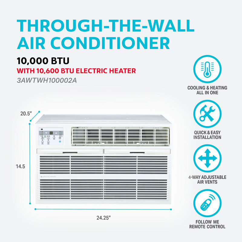 Arctic Wind 10000 BTU White Through-the-Wall Air Conditioner with Heater and Remote