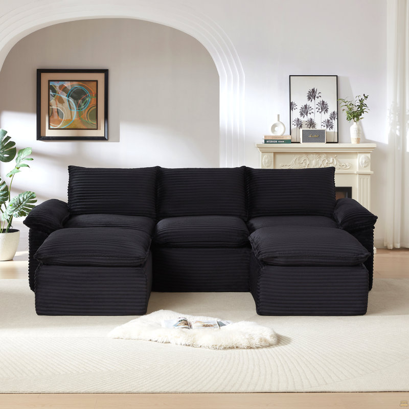 Canapé Corduroy Cloud, H 35,43 po x l 111,03 po x P 70,07 po, Velours côtelé noir