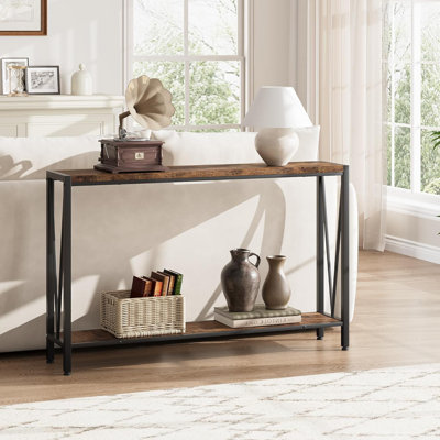 Geron Console Table, 2-Tier Entryway Table with Storage, 43" Narrow Sofa Table with V Design, Industrial Console Table for Entryway