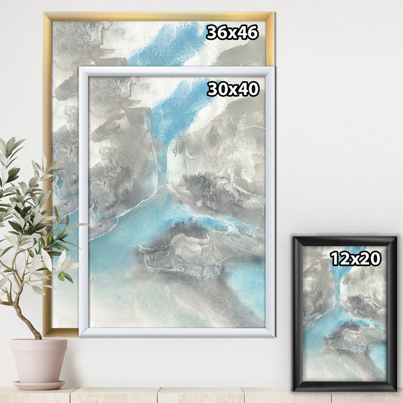 «Watercolor Minimal Blue Tones II», reproduction d'art sur toile, H 20 po x l 12 po x P 1po, Cadre noir