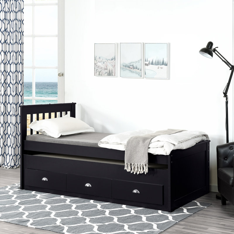 Lit plateforme avec rangement Jaslean, Noir