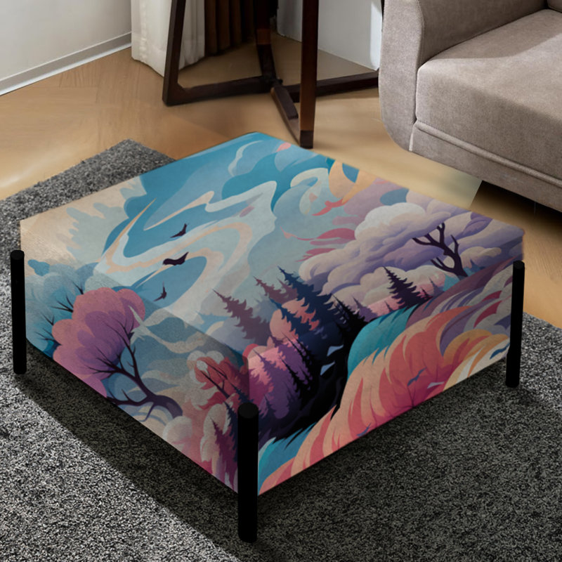 Paysage nomade bleu et rose - grand repose-pieds carré abstrait