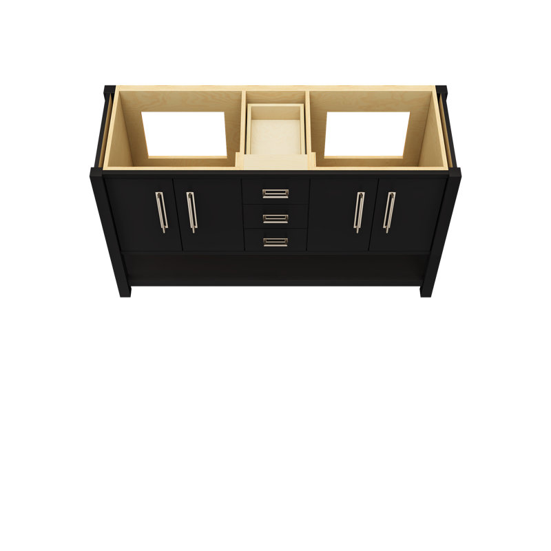 Meuble-lavabo double Kiawah, Noir, Nickel satiné, 60"