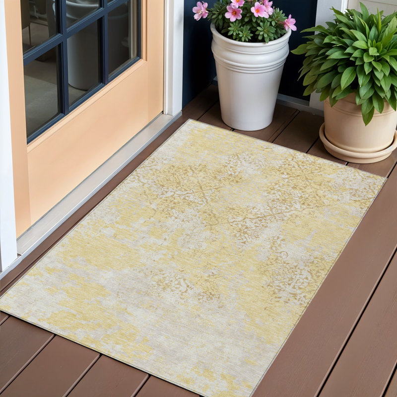 Tapis extérieur lavable floral doré 3 pi x 5 pi