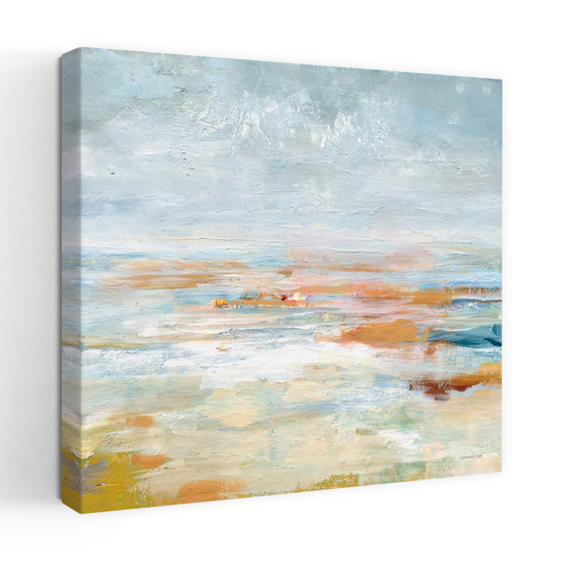 Bord de mer à la mer avec art abstrait beige, H 18 po x l 18 po