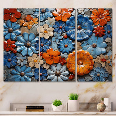 Floral bohème bleu et orange mosaïque 1 - Boho mosaïque murale