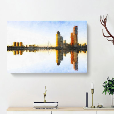 The Rotterdam Skyline Reflection - Wrapped Canvas