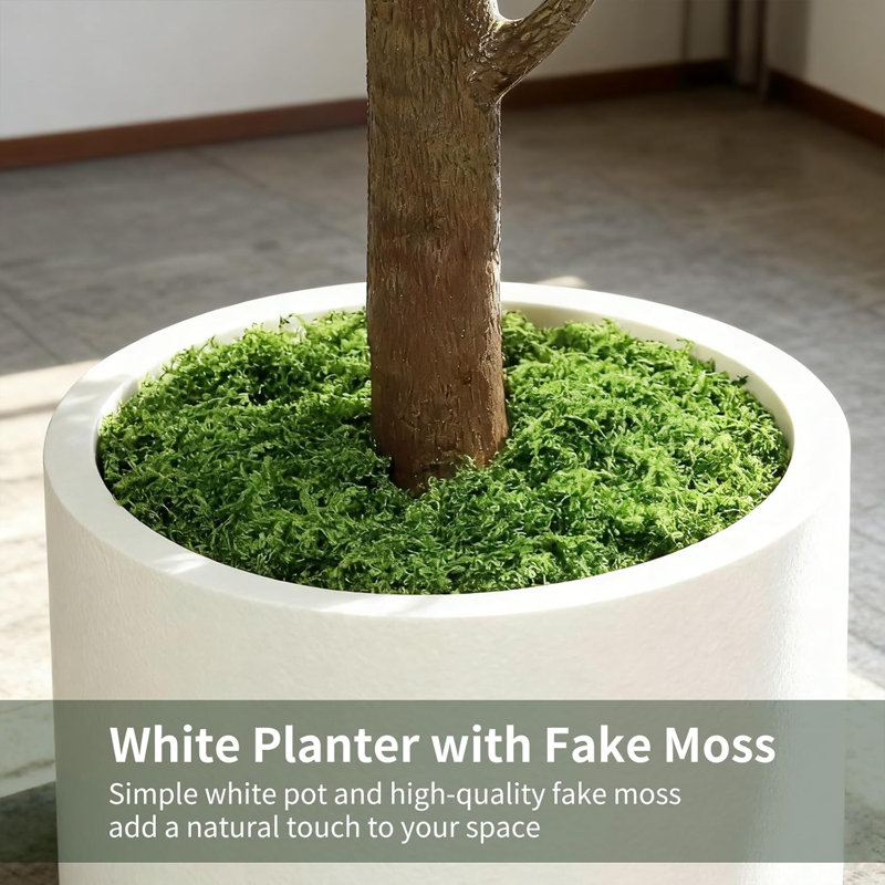 60" Artificial Fiddle Leaf Fig Tree With White Planter, 60" x 24"