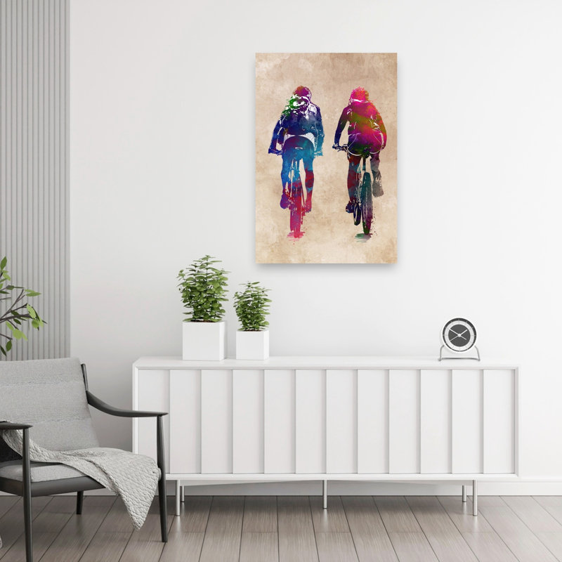 «Vibrant Cycling Journey», art mural contemporain, H 36 po x l 24 po