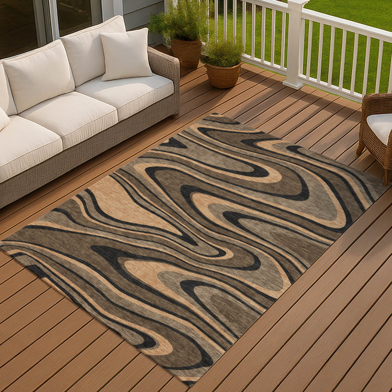 Machine Washable Indoor/Outdoor Chantille ACN2493 Abstract Rug, Chocolate, 2'6" x 3'10"