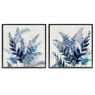 Intertwining Blue Fronds 2 Piece Framed Giclee Art Set, design by Jacob Q