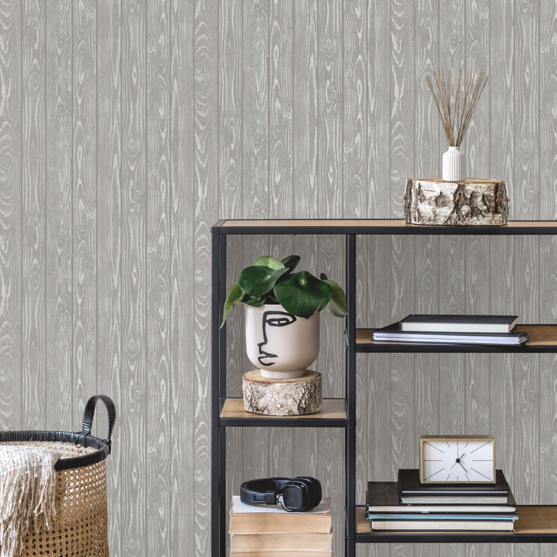 Metallic Wood  Luxury Wallpaper, Grey