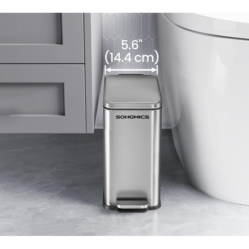 Slim Stainless Steel Soft-Close Pedal Trash Can, 1.3 Gallon