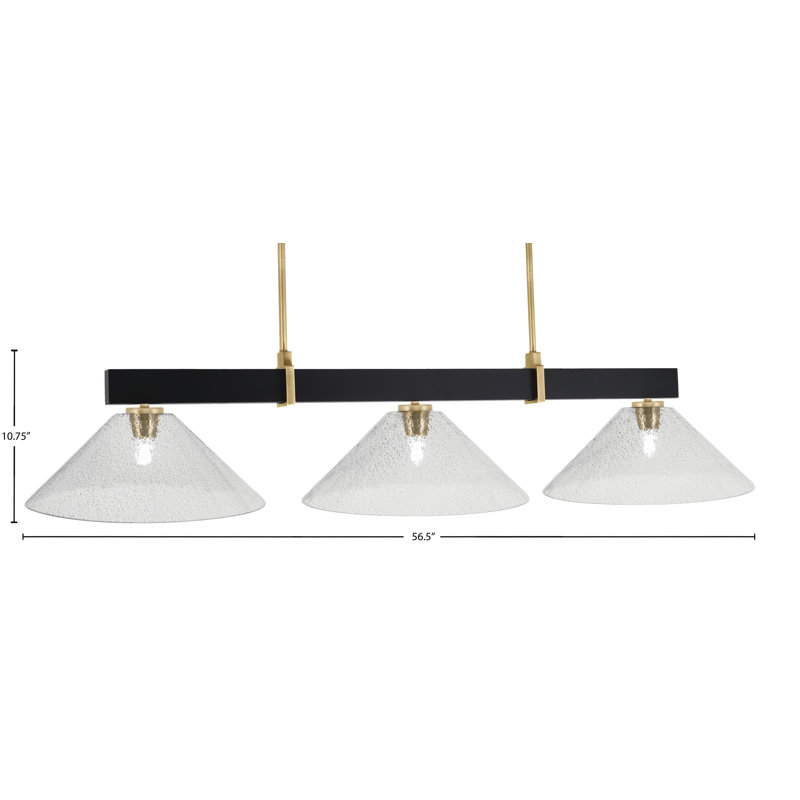 Bar 3 lumières Raheemah Wellington, Noir mat / laiton, H 10,75 po x l 16 po x P 16 po, Noir / transparent