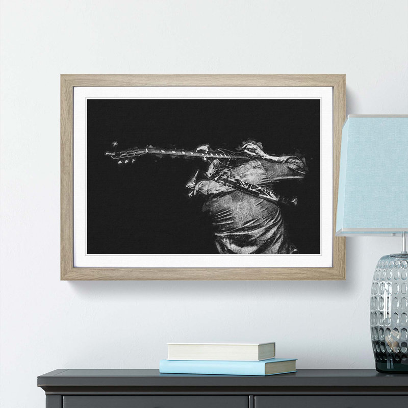 Rock Guitarist - Picture Frame Painting Print, 36cm H x 48cm W x 2cm D, Oak Framed