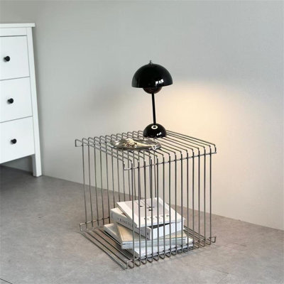 Simple Square Retro Side Table Bedside Table Coffee Table, Fashion Metal Silver Coffee Table Magazine
