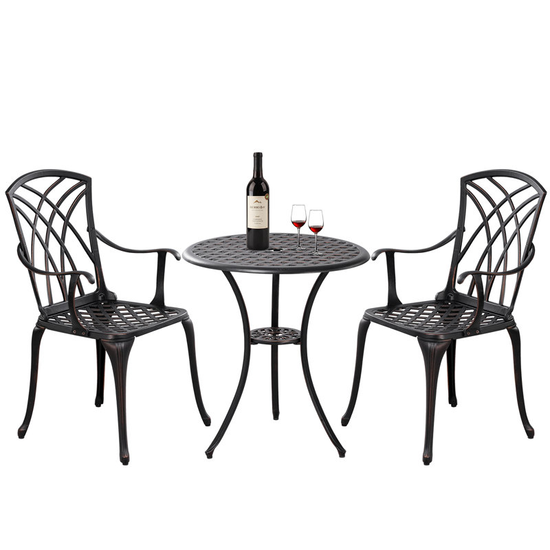 Ensemble de patio bistro 3 pièces en fonte d'aluminium pour jardin