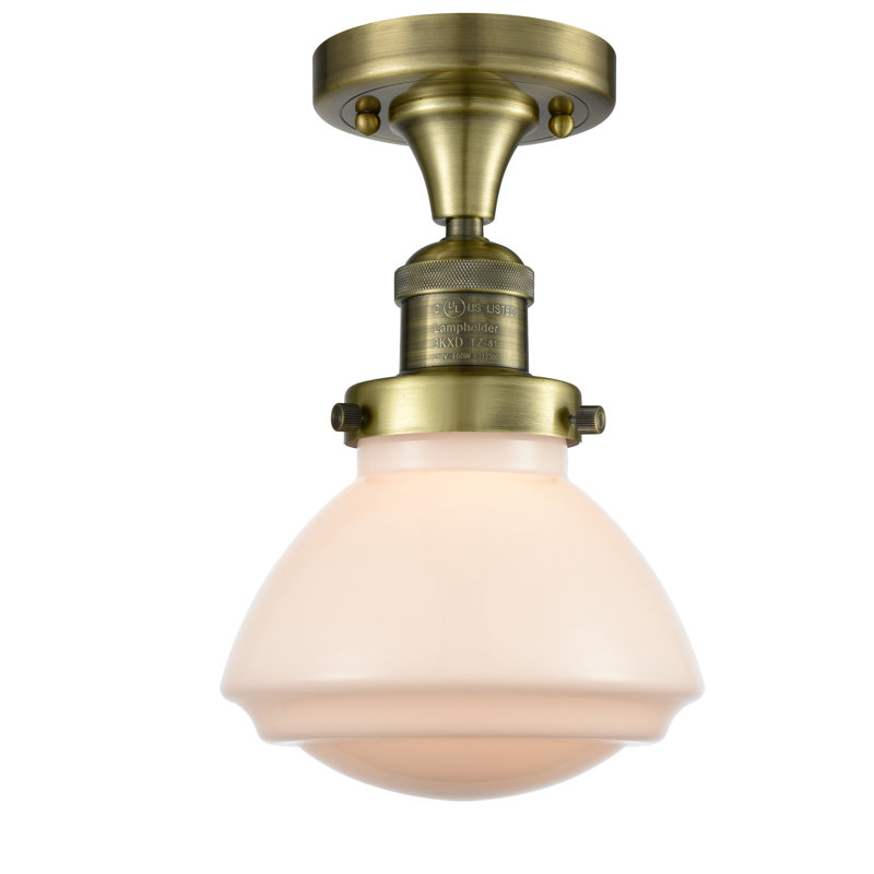 Plafonnier semi-encastré 1 lumière 6,75 po Chesterville, Ampoule non incluse, Blanc mat, Laiton antique