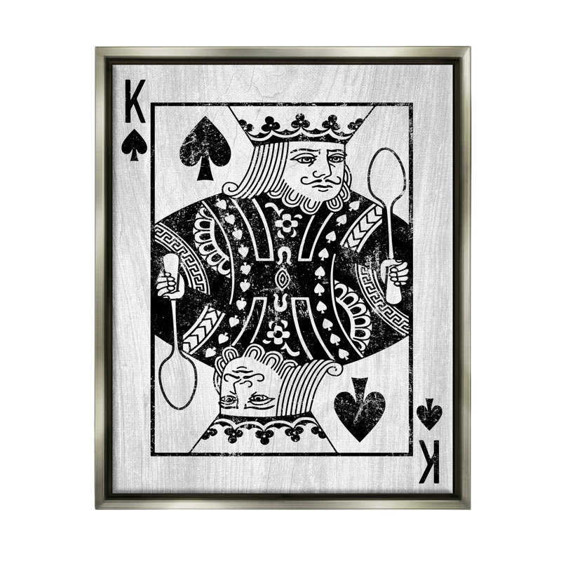 King Spade Card Symbol Gray Framed Canvas Print