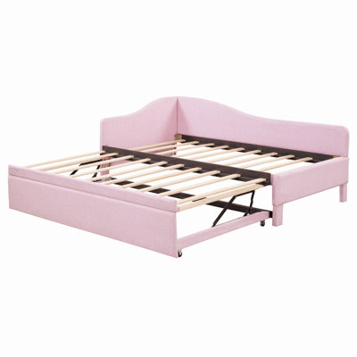 Elegant Upholstered Daybed, Bed Frame With Pop Up Trundle
