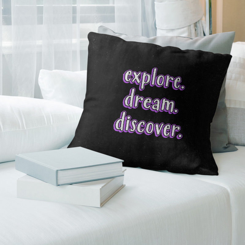Coussin décoratif Explore Explore Dream, 14 po x 14 po, Noir / mauve, Polyester / bourre de polyester