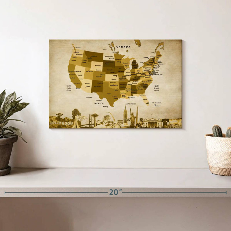 Carte des États-Unis en bronze Aliaz, H 8 po x l 12 po