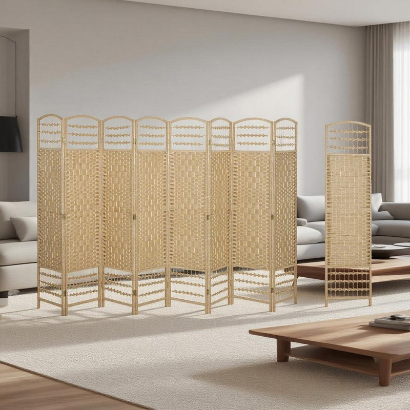 Paravent 8 panneaux pliable et intimité, Natural