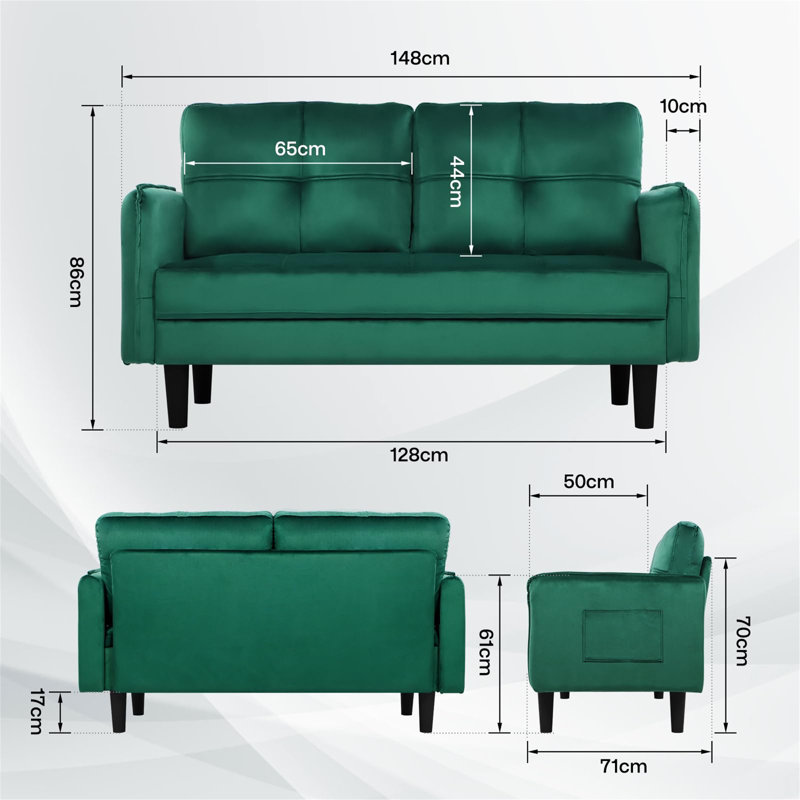 Aayushi 2 Seater Loveseat, Green Velvet