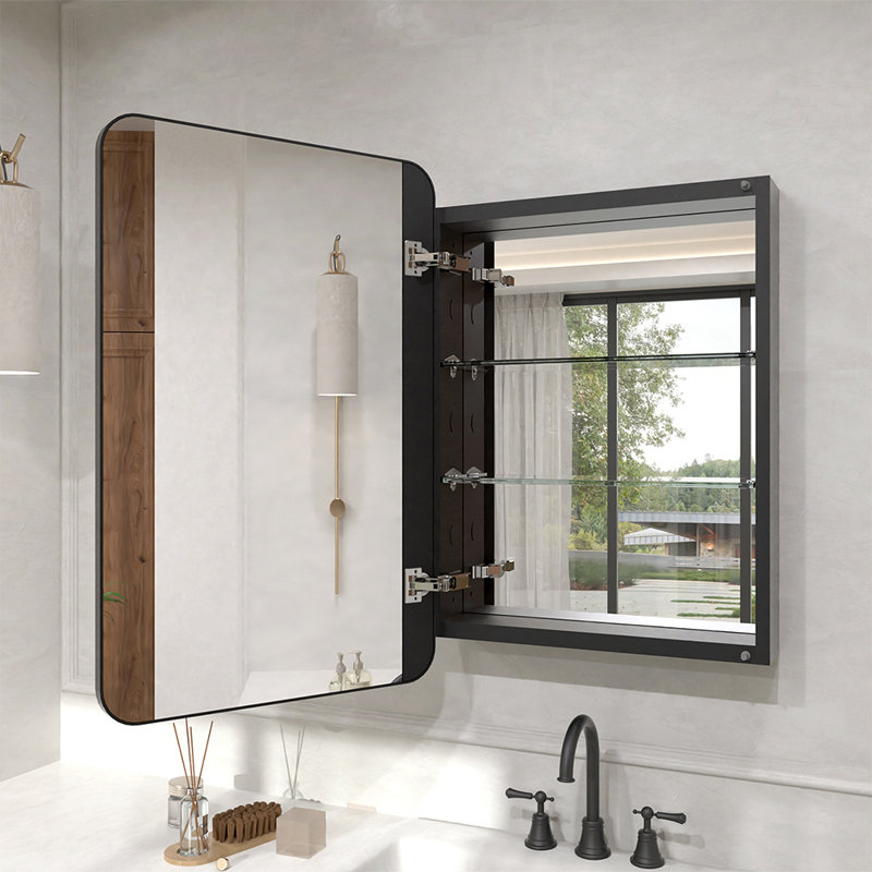 Armoire à pharmacie rectangulaire sans cadre avec miroir l 20 po x H 26 po Verve, Noir mat, H 26 po x l 20 po x P 4,625 po