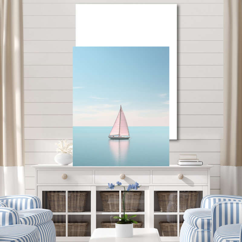 «Coastal Calm» rose et bleu voilier photo sur toile, H 20 po x l 12 po x P 1 po, Toile tendue