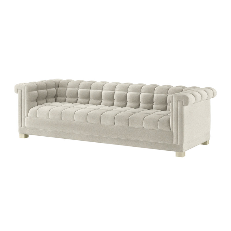 Vittorio Tufted Sofa, Smoke Polyester, Salted White